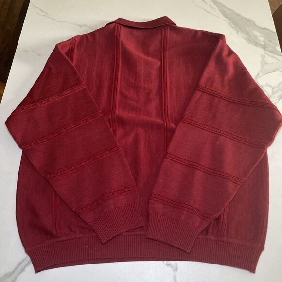 St Croix Shop Mens Large 1/4 Zip Geometric Maroon Sweater Wool Blend Textured - Picture 11 of 12